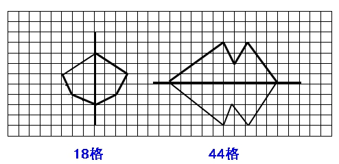 在方格纸上画出轴对称图形的另一半,再数一数它占几格.